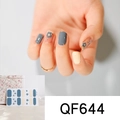 Detailed view of Morandi blue and beige floral heart nail stickers QF644 - Morandi Gray Blue Floral Elegant Style (QF644)