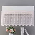 Pink lace air conditioner cover featuring rose embroidery and scalloped wave edge - Dreamy Pink/Flat
