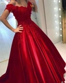 Elegantes rotes schulterfreies Abendkleid mit Spitze und A-Linien-Satinrock - US size 2 (S) / Rot
