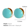 French vintage turquoise enamel earrings with gold plated stainless steel frames - Lake Blue