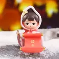 Cute Wang Zhaojun resin figurine in red winter cloak with festive golden scroll - Wang Zhaojun Phone Stand