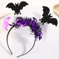 Halloween headband featuring purple glitter bats on springs with black tinsel accents - Purple Laser Bat Spring