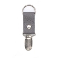 Grey faux leather travel hat clip with metal ring and lychee texture for outdoor bags - Gray