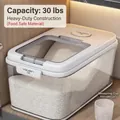 Transparent large capacity rice storage container with white sealing lid and measuring cup - Magnetic Flip Rice Bucket 30 Catties / White