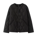 Women's black quilted jacket with wave pattern stitching and button-down front design - XS / Black