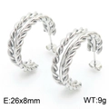 Silver twisted rope C-shaped stainless steel earrings measuring 26x8mm and weighing 9g - Steel Color (KE111391-KFC)