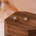 S999 Sterling Silver Eight-Pointed Star Earrings with Sparkling Zirconia Center - Eight-pointed Star - Platinum Color - Full 999 Sterling Silver