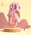 Pink flip-flop shaped dog toy with cleaning spikes and a cute cartoon bear design - Slipper Style / Pink