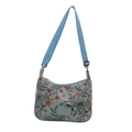 Large capacity crossbody bag with floral jacquard fabric and blue nylon strap - Blue