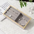 Golden jewelry box with velvet organizer tray for rings and bracelets display - Type A Plain / Gray