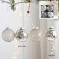 Set of 4 silver Christmas balls with gold mesh wrap on pine branch decoration - American INS Style Xmas Ball