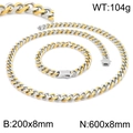 Ensemble collier et bracelet à maillons cubains bicolores en acier inoxydable - Ensemble Bicolore 8mm (KS141774-Z)