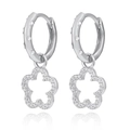 S925 sterling silver flower drop hoop earrings with sparkling cubic zirconia pavé - 925 Silver / Silver