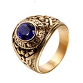Men's gold-plated United States Army eagle ring with a large blue faceted gemstone - Gold Blue Zirconia