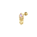 Vue détaillée du clou d'oreille en argent S925 doré avec zircon violet triangle et franges - Simple Or-Zircon Violet