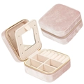 Portable pink velvet jewelry storage box with gold zipper and built-in mirror - Zipper Style / Velvet Nude Pink