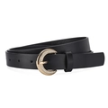 Elegant black leather belt with gold crescent buckle and rhinestone inlay for women - Black