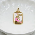 Detail view of a golden tarot pendant featuring a mermaid in pink and white enamel - Figure - Pink (With Necklace)