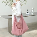Pink large capacity canvas tote bag with minimalist shoulder strap for daily casual wear - Pink