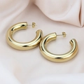 Polished gold hollow C-shaped hoop earrings on soft pink silk background - 8.0*40mm / Gold