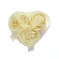 Three beige rose soaps in a heart-shaped gift box with a matching ribbon bow - Champagne