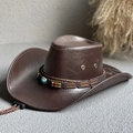 Cappello da cowboy western classico marrone scuro in finta pelle con fibbia turchese - Decorazione della Cintura Turchese / Caffè scuro