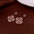 Detail of vintage gold-plated earrings with pink gemstones and iridescent crystals - Gorgeous Vintage Pink Gemstone Metal Earrings (33#)