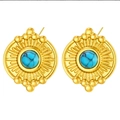 Bohemian gold stainless steel stud earrings with turquoise sunburst center - Mandala Radial Turquoise