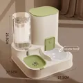 Dual pet feeder with ceramic bowl and automatic water dispenser in cream and green - Ceramic Style / Green