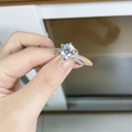 Classic 925 sterling silver moissanite ring with six-prong setting and pavé band - US 5 / 6-Claw Round 3ct-Silver