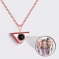 Rose gold projection necklace showing custom photo feature with delicate O-chain - Triangle Rose Gold