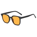 Square black frame sunglasses with vibrant orange lenses and silver rivet accents - Black Frame Orange Lens
