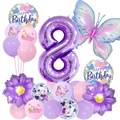 Detail view of purple number 8 balloon with gradient butterfly and sunflower party set - 8th Birthday Butterfly Set