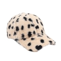 Modische cremefarbene Kunstfell-Baseballkappe mit schwarzem Leopardenmuster und Textur - Einheitsgröße für Erwachsene (55-60cm) / Beige