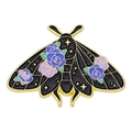 Gothic moth enamel pin with purple rose patterns and golden celestial star details - Blue Purple Rose Moth