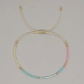 Bohemian adjustable cord bracelet featuring colorful Japanese seed beads in pastel tones - Beige Rope Rainbow Square Beads (MI-B230001D)