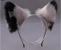 Cosplay cat ears headband with realistic fluffy black and grey mixed faux fur - Grey and Black