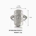 Anello regolabile in acciaio inossidabile argento con design a stella e luna rettangolo - Stile Goffrato Stella Luna / Aperto Regolabile / Color Acciaio