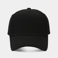 Close-up of the six-panel stitching and embroidered eyelets on the black cotton baseball cap - Adjustable / Black