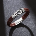 Punk brown woven leather bracelet for men with vintage silver alloy magnetic buckle - 23CM / Brown