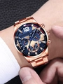 Stilvolle Herren-Chronograph-Uhr in Roségold mit dunkelblauem Zifferblatt und Gliederarmband - Roségold