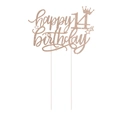 Detail von roségold Glitzer Happy 14th Birthday Tortenstecker mit Sternen und Krone - 14. Geburtstag (Stil 14) / Roségold