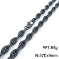 Collana hip-hop nera a maglia maialino in acciaio inossidabile con chiusura 570mm - Stile Nero (KN289140-KFC)