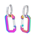 Rainbow carabiner drop earrings with micro-set zircon stones in a retro metal design - Multicolor