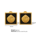 Elegant 10mm square gold titanium steel stud earrings with black enamel shell relief - Black Acrylic Square (EH65) / Gold