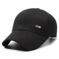 Klassische schwarze Baumwoll-Baseballkappe für Herren mit gravierter Drachen-Metallplatte - Verstellbar / Schwarz