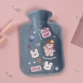 Blue plush hot water bottle with cute cartoon girl design and soft faux fur cover - Large Blue - Rabbit Girl