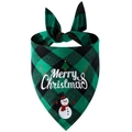 Christmas plaid pet bandana with Merry Christmas print for small to large dogs - Snowman Style B (Green Plaid)