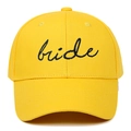 Bright yellow cotton baseball cap with black embroidered Bride cursive text - Yellow