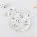 Waterproof baby feeding bib in cream with purple berry print and front pocket - (super Soft) Shawl - White With Blueberry Background / One Size